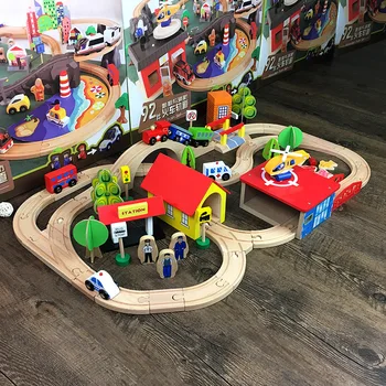 

Montessori Train Toy Car Model Car Wooden Puzzle Building Slot Track Rail Transport Parking Lot Boy Toy Children Toy Railway