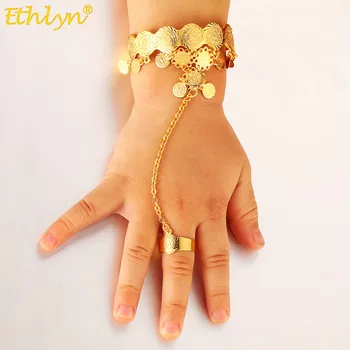 

Ethlyn Coin Bangles for Baby with Rings Girls Kids Gold Color Pretty Bracelet Bangles Coin Jewelry Arab Child Birthday Gift B33B