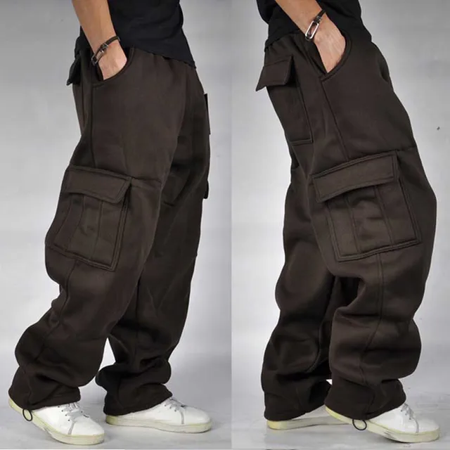 Plus Size Hip Hop Joggers Sweatpants for Men and Women Streetwear Big Pocket Cargo Pants Casual Straight Loose Baggy Trousers Coffee