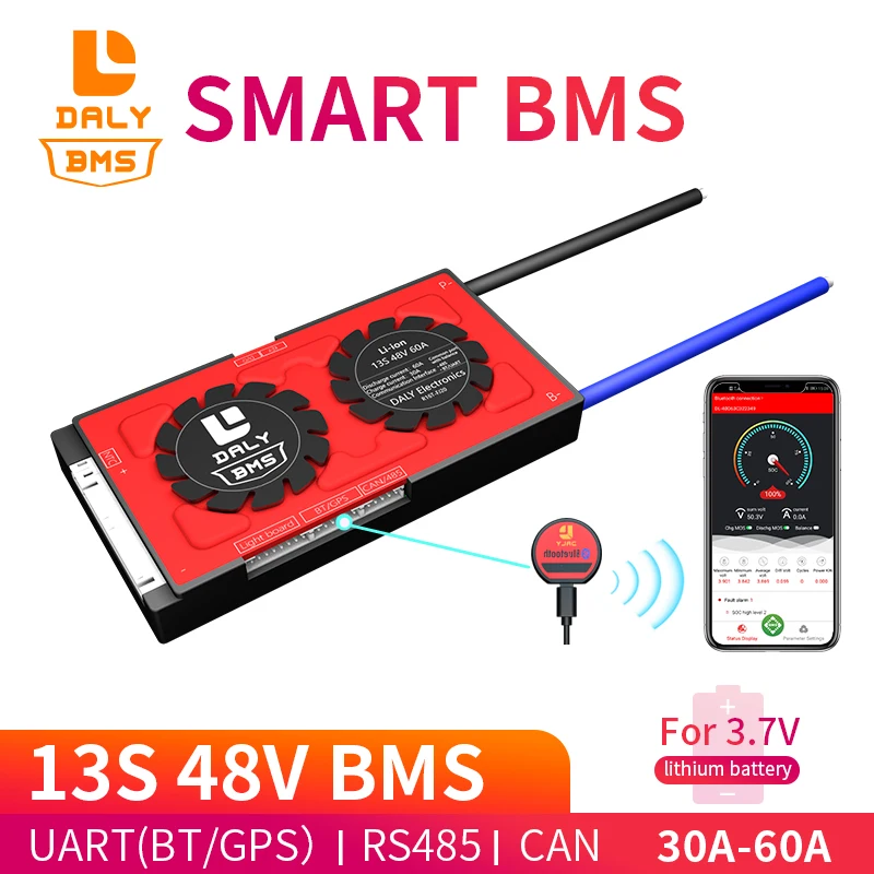18650 Смарт BMS 13S 48V 30A 40A 60A Bluetooth 485 для USB устройства CAN NTC UART программное обеспечение