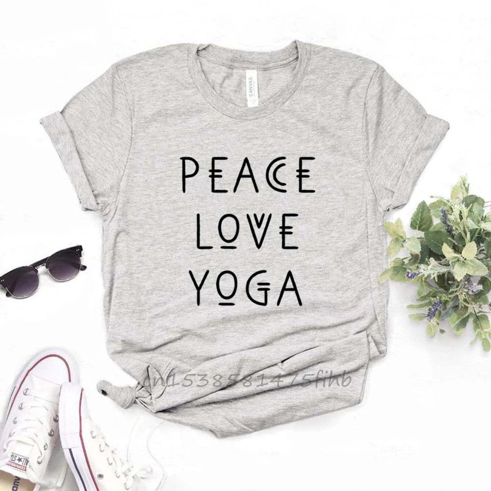 Peace Love Yoga Print Women Tshirts No Fade Premium T Shirt For Lady Girl Woman T-Shirts Graphic Top Tee Customize | Женская одежда