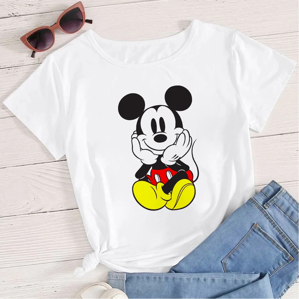 Women's Clothing Summer 2022 Mickey Minnie Mouse Disney Short Sleeve T-shirts for Girls Funny Fashion Streetwear Woman Shirt
