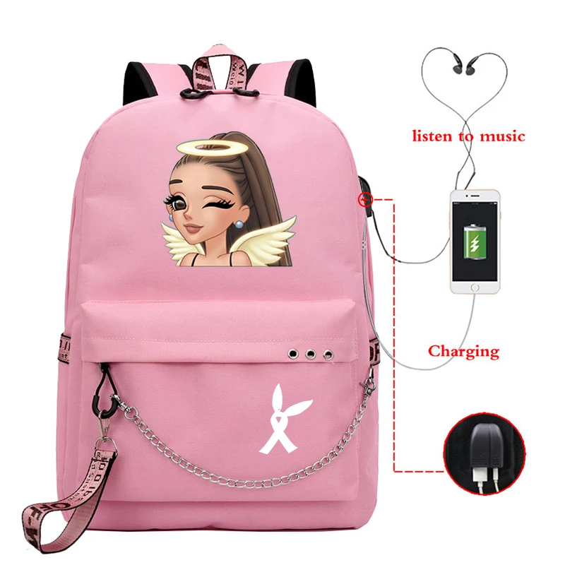 Ariana Grande Thank U, рюкзак через плечо для девочек, Usb кабель, женская школьная сумка, рюкзак для путешествий, Подростковый рюкзак, повседневный рюкзак, Mochila - Цвет: 810-ff-11-19-13