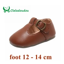 Claladoudou/Брендовая обувь для маленьких мальчиков и девочек 12-14 см из искусственной кожи для первого дня рождения; однотонная обувь на ремешке из чистого коричневого, бежевого и черного цветов