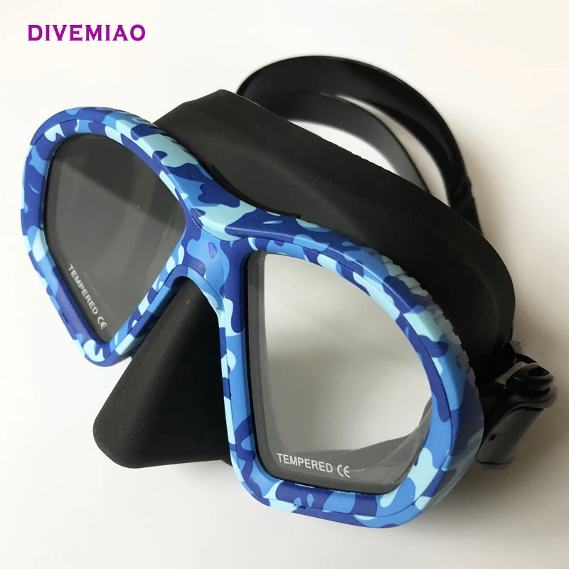 DIVEMIAO, профессиональная маска для подводного плавания, силиконовая маска для подводной охоты, свободная, для водного спорта, для взрослых, камуфляжная маска, зеленый, синий, розовый