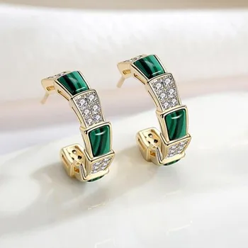 

New snake bone green red stone female earrings ear ring S925 needle stud fashion jewelry eardrop earring fashion accessories