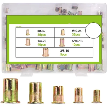 

Zinc Plated Carbon Steel Rivet Nut Nutserts Assort Set Flat Head Threaded Insert Rivet Nuts Assortment Kit(125Pcs)