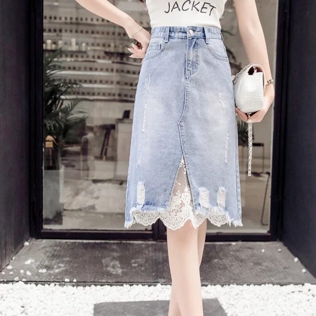 jeans skirt with lace