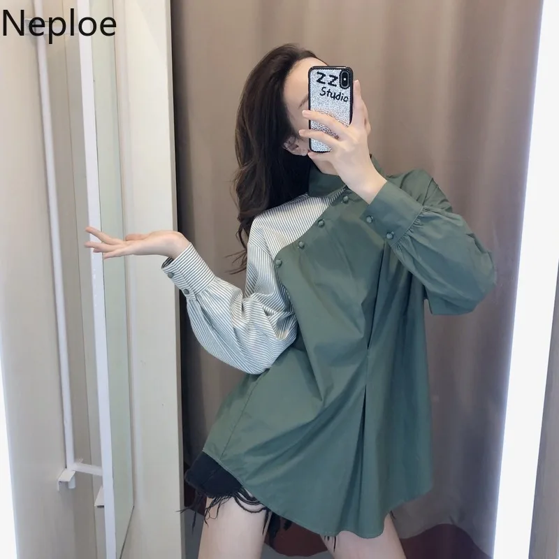 Neploe, рубашка с длинным рукавом и стоячим воротником, в полоску, в стиле пэчворк, осень-весна, дизайн, на пуговицах, Blusas, модная Свободная блузка 48216