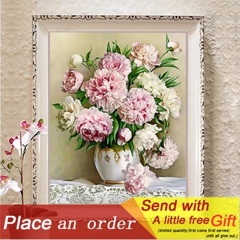 

Needlework Flowers DIY DMC Peony Vase Painting Pattern on The Fabric Cross Stitch Sets for Embroidery Kits Chinese Cross-Stitch