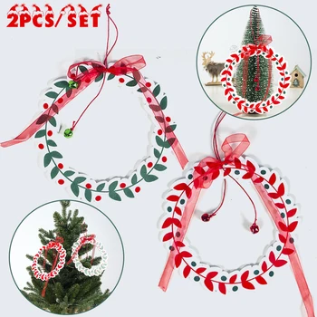 

2Pcs/Set 16*16 Cm Wooden Christmas Wreath Bow Christmas Bell Pendant Christmas Tree Decoration Xmas Home Decor