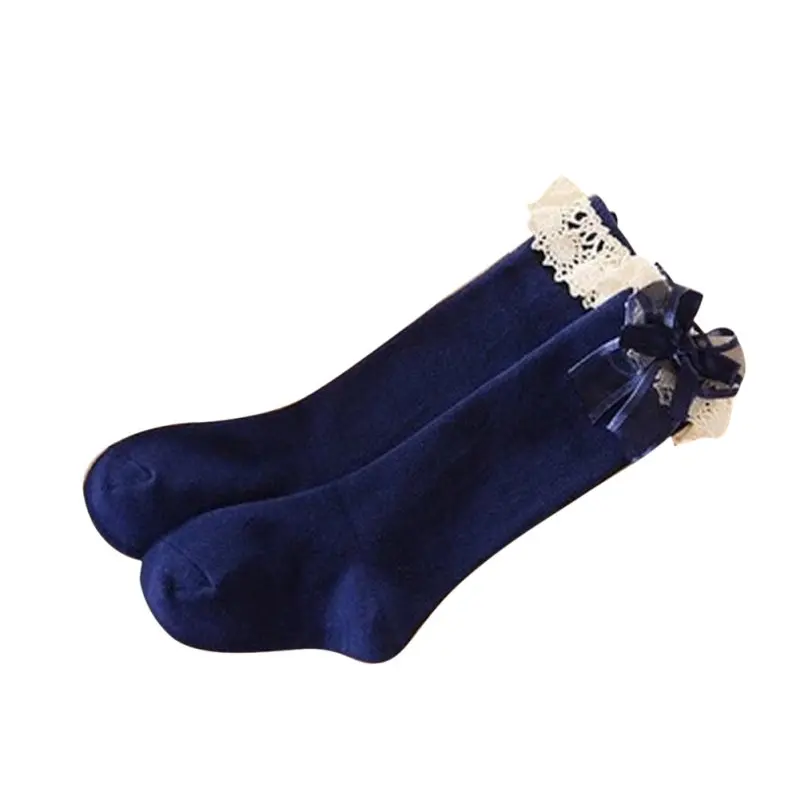 Носки детские носки для малышей Детские гольфы до колена для маленьких девочек с бантом из органзы, 6 цветов, 1-5 лет - Цвет: Синий