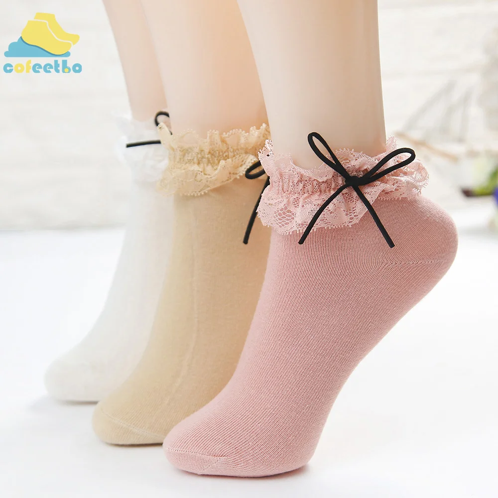 Милые ретро-носки в винтажном стиле Харадзюку для женщин и девочек, хлопковые мягкие кружевные носки принцессы с бантом короткие носки Meias