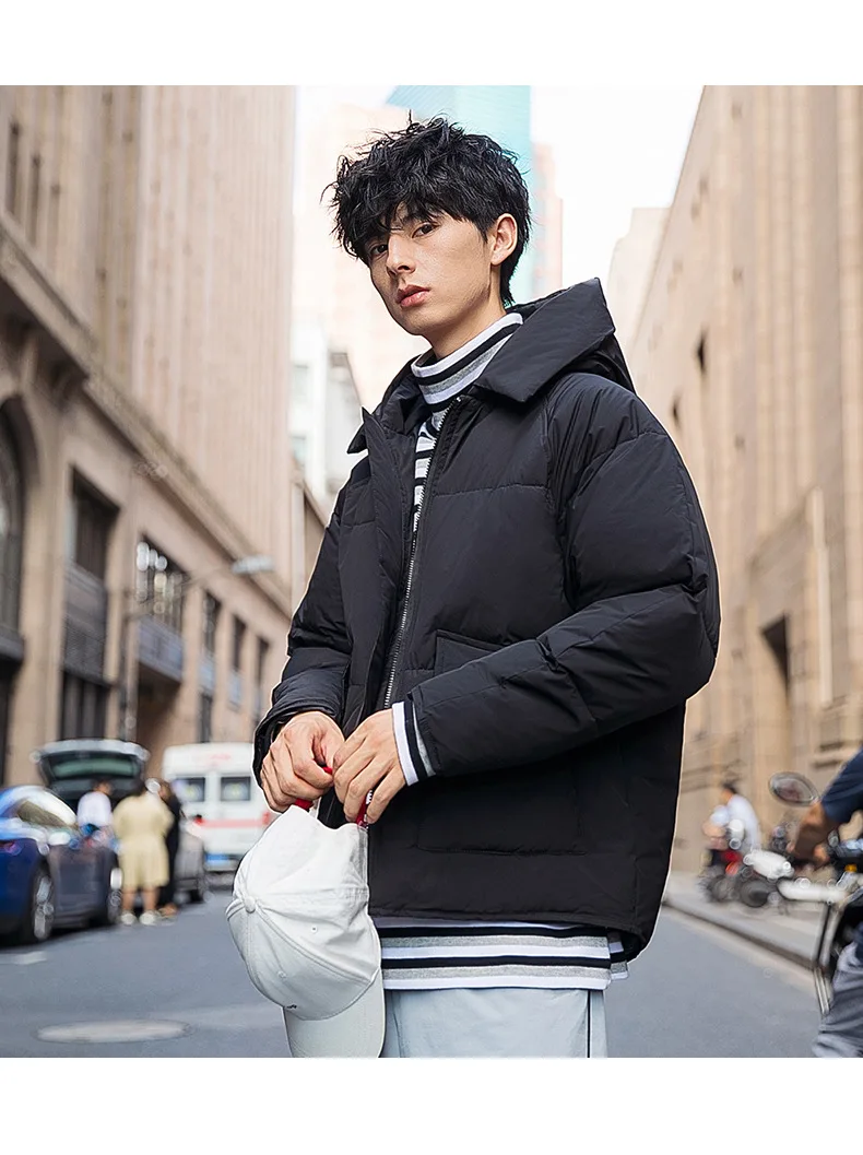 Micro for Winter down Feather Cotton-padded Clothes Men's New Products Hooded down Coat Loose-Fit Workwear Cotton Coat Casu