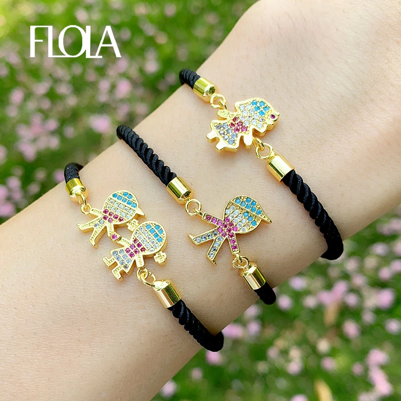 FLOLA pulsera de negra para niño y niña, brazalete ajustable de circonita cúbica, joyería con dijes, brtc04|Pulseras de amuleto| - AliExpress