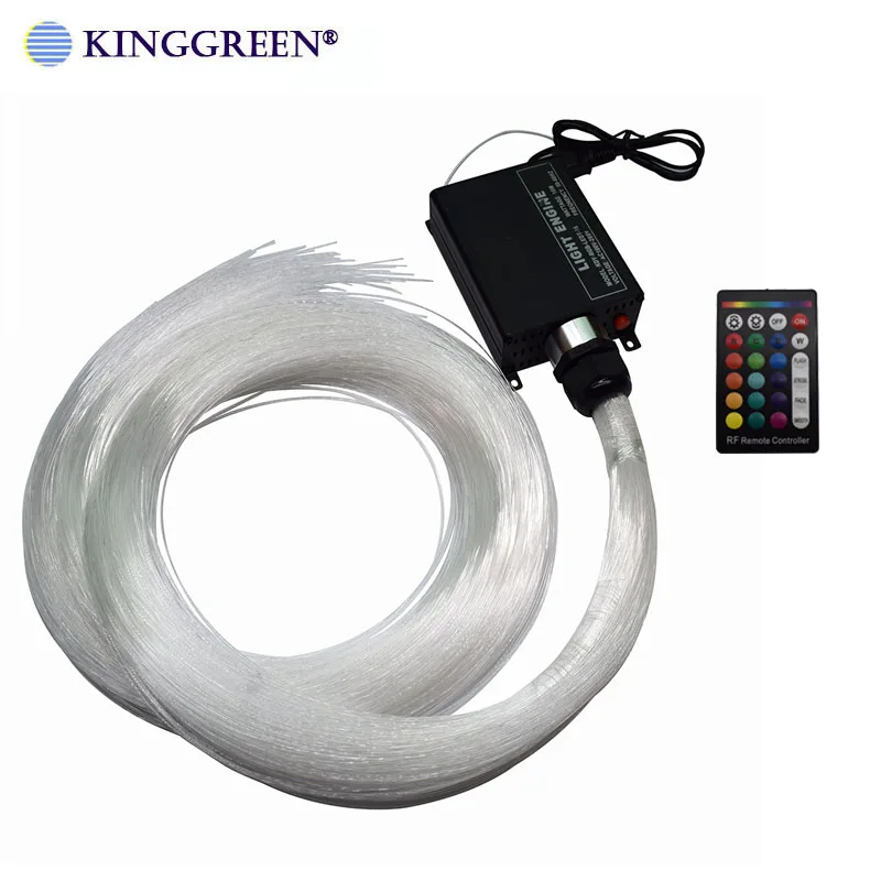 RGB LED 16W fiber optic light engine + 24key IR remote controller + 500PCS 0.75mm 2m  end glow PMMA fiber optic cable