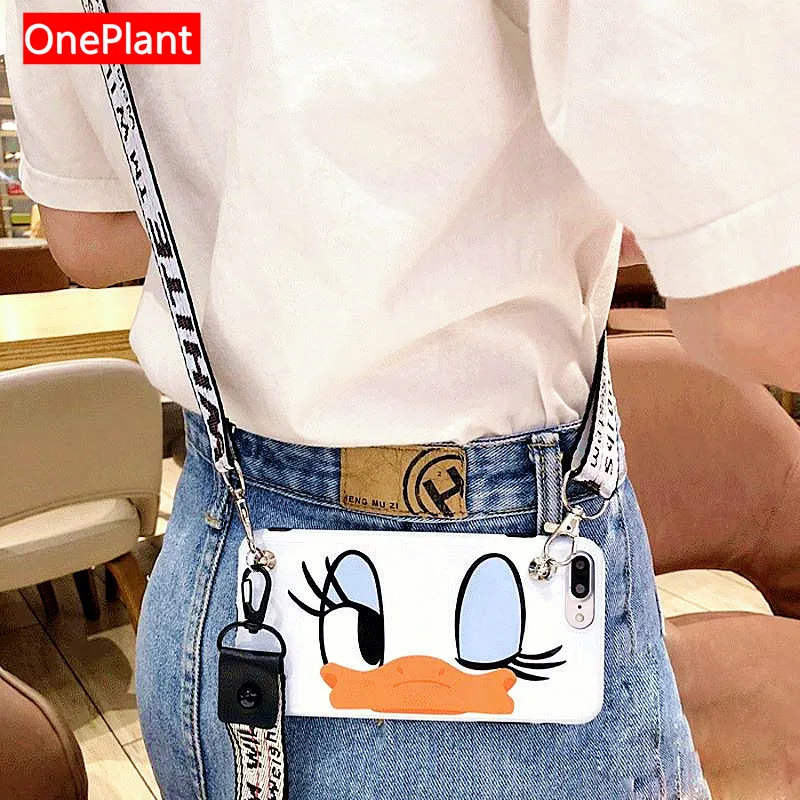 

OnePlant Cartoon pattern Phone Case For iPhone X XR Xs Max Soft Silica gel Case+Lanyard For iPhone 7 8 6 6s Plus Cover