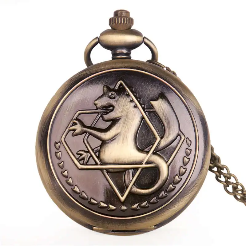 Полностью металлические алхимик Белые карманные часы кулон мужские кварцевые карманные часы Япония аниме ожерелье цепь Подарки для детей мальчик - Цвет: bronze
