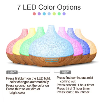 

400 ml Ultrasonic Air Humidifier Aroma Essential Oil Diffuser with Wood Grain 7 Color Changing LED Lights for Office Home