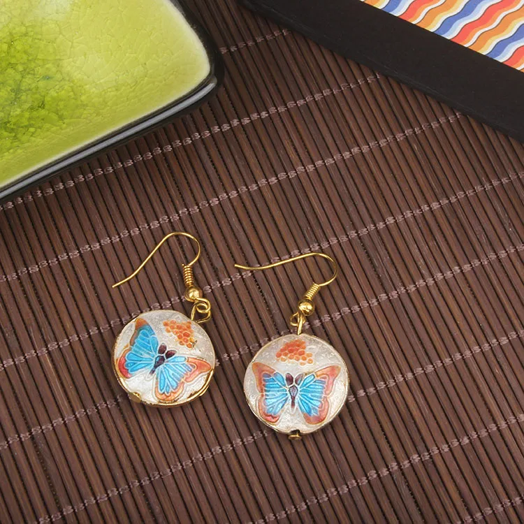 2pcs Cloisonne Silver Burn Blue Round Butterfly Beads Enamel Filigree Accessories DIY Jewelry Making Bracelet Earrings Necklace