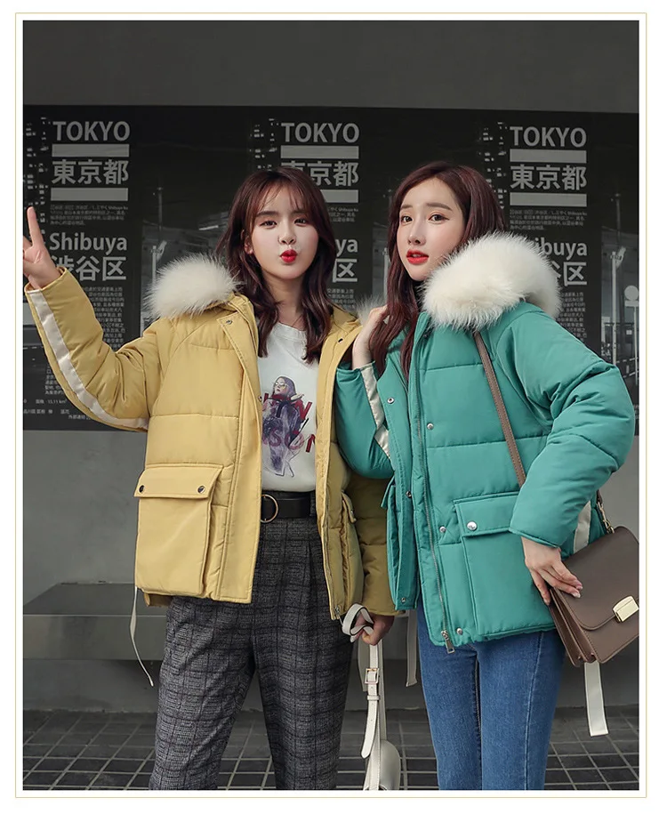 Зимняя женская куртка с воротником из искусственного меха, новинка, модное пальто для женщин, зимнее пальто, приталенная Женская парка, теплая зимняя куртка с капюшоном для женщин