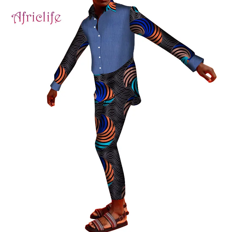 Модный лоскутный мягкий синий материал с длинным рукавом мужской костюм рубашка Весна Осень мужские платья WYN1130