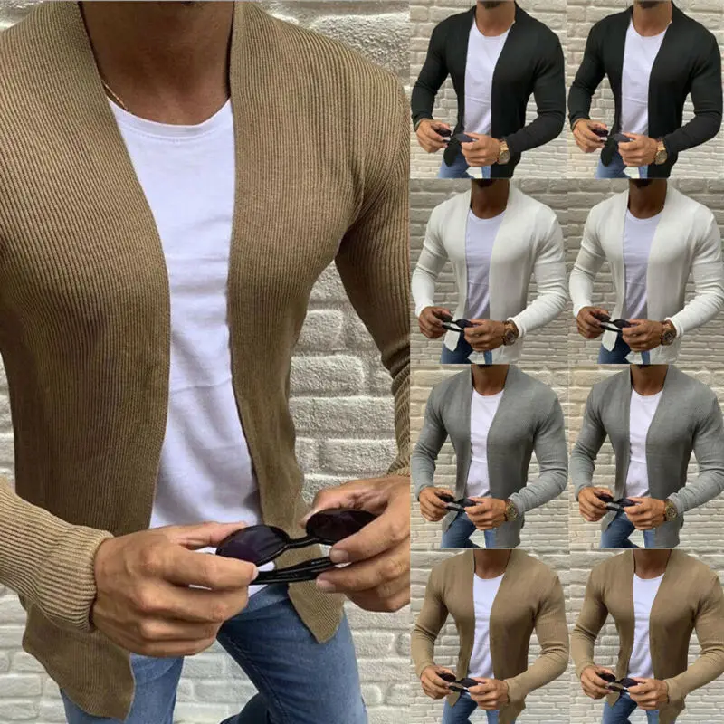 Для мужчин V образным вырезом Slim Fit вязаный кардиган на пуговицах, свитер модные однотонные дышащие пальто Пуловеры Свитера 4 цвета