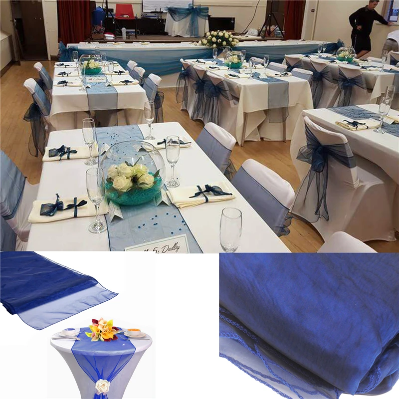 Description Picture 4 of item5pcs Wedding White Organza Table Runners Tablecloth Cover Chair Sash Party Pink Teal Decor Birthday Banquet Table Flag 30x275cm