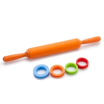 

Non-Stick Silicone Rolling Pin Dough Roller with Adjustable Thickness Rings with 2mm 3mm 6mm and 10mm Adjustable Rings