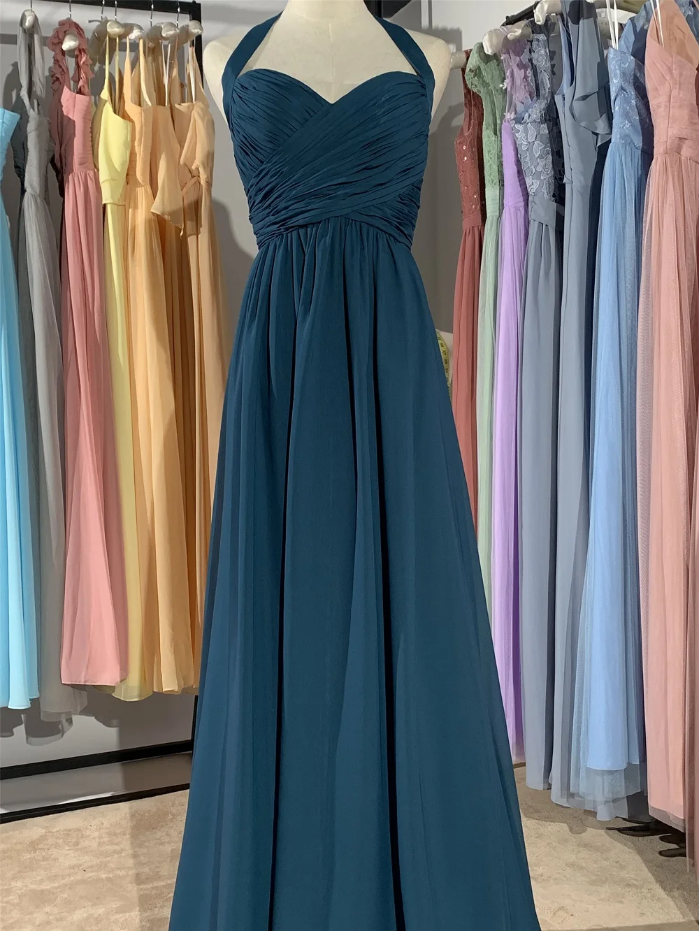 winter teal Новинка года; модное зимнее платье подружки невесты из шифона разных цветов с v-образным вырезом и складками; mocini портной - Цвет: winter teal