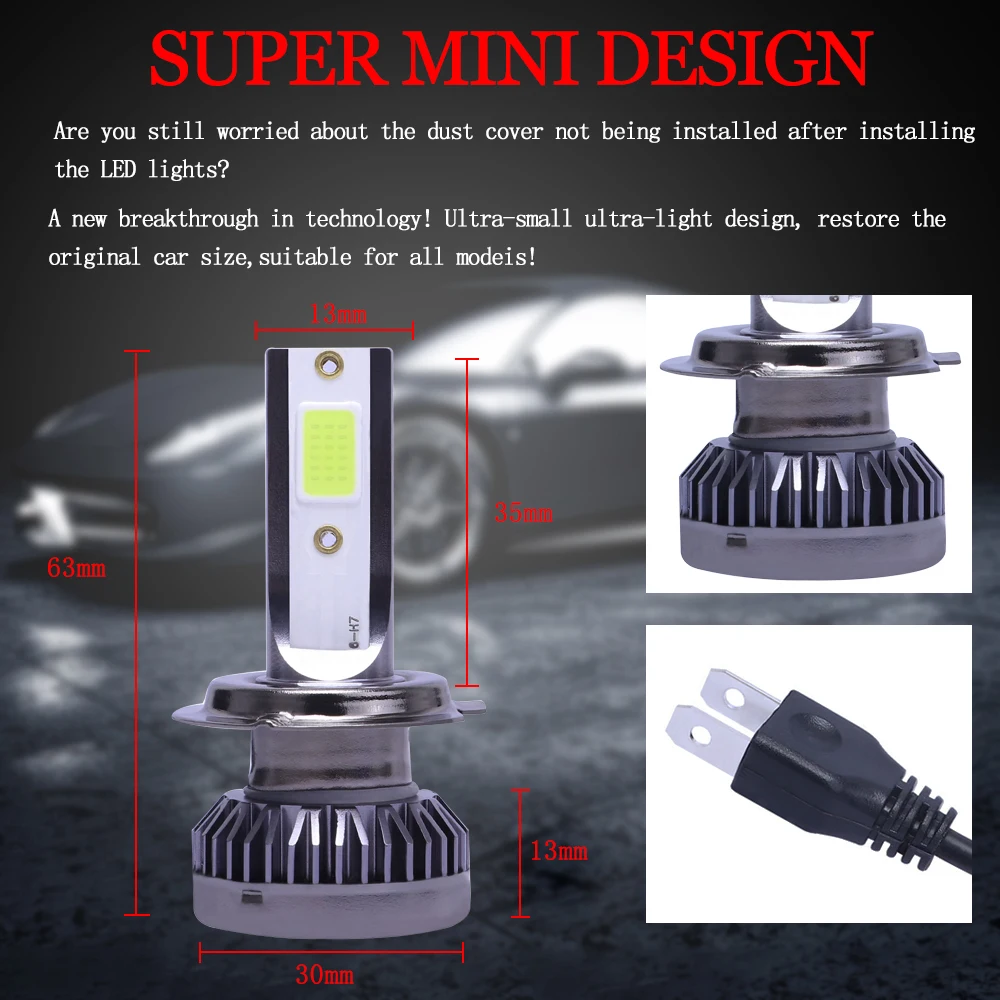 Super Car LED Headlight 3000K 6000K 8000K LEDH1 H3 H4 H7 H8 H9 H11 9005 9006 12000lm/pair Auto Lamp LED H7 Bulbs