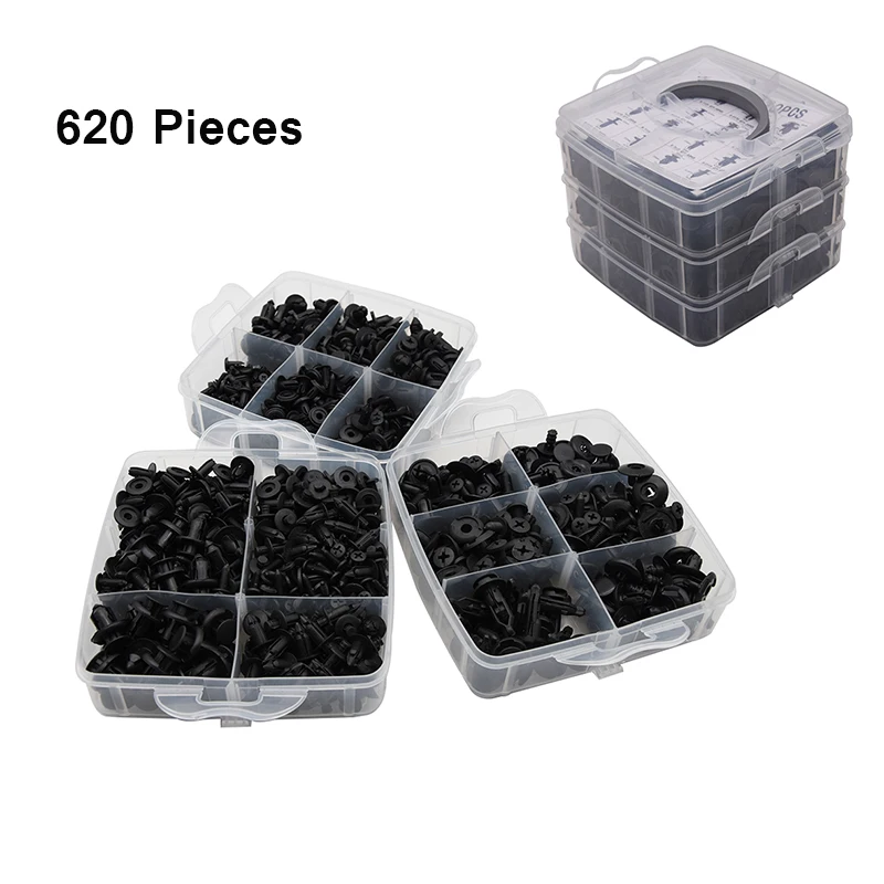 

620 Pcs Auto Bumper Rivet Retainer Push Engine Cover Fender with Box Fastener Clips Mixed Car Fasteners Door Trim Panel for Car