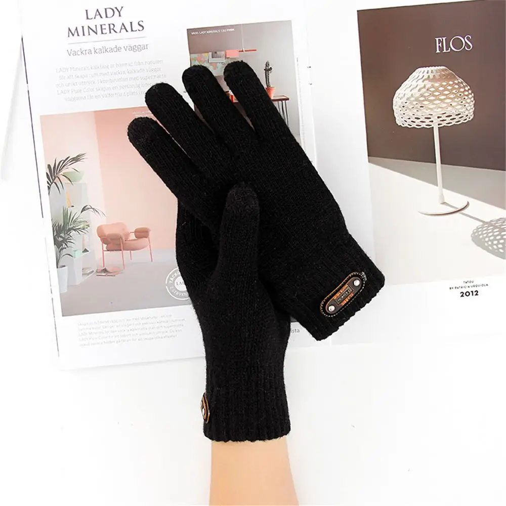 

Men Elastic Wool Solid Color Knitted Gloves Touch Screen Full Finger Mittens Driving Gloves