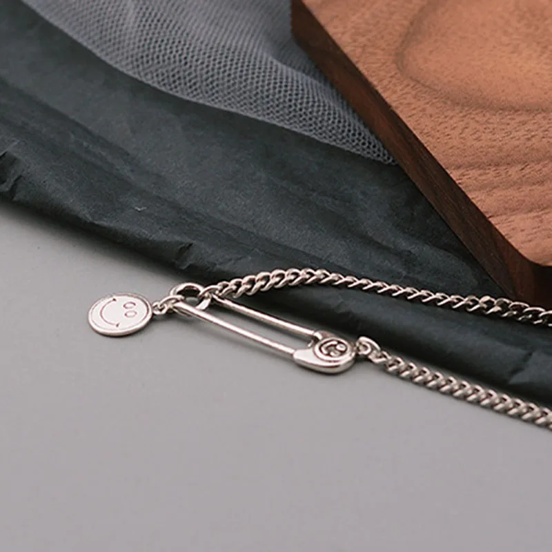 Mewanry 925 Sterling Silver Sweater Necklace for Women Fashion Vintage Party Creative Pin Smiley Pendant Jewelry Birthday Gifts - Image 4