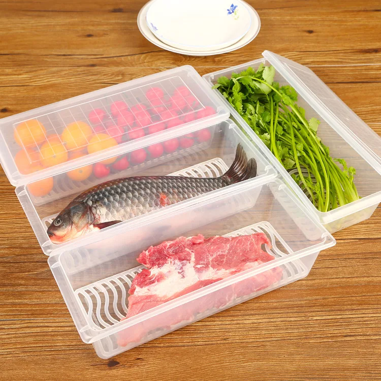 

New Practical Multi - Functional Plastic Box Refrigerator Food Drainage Fruit Vegetable Storage Sealed Box For Kitchen 27*11*6