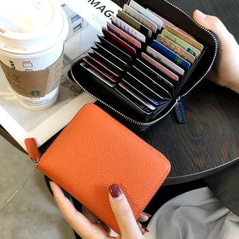 

Genuine cowhide card bag female compact luxury ultra-thin bank card holder 24-bit card position large capacity card wallet