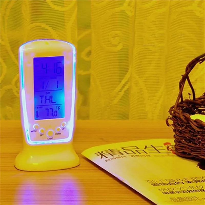 LED Digital Alarm Clock With Blue Backlight LCD Display Calendar Thermometer Desk Square Electronic Watch Gift For Kids | Дом и сад