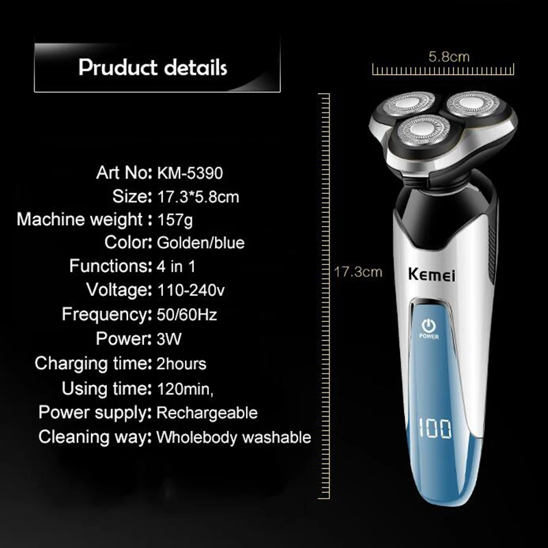Günstig 100 240V kemei 3D elektrische rasierer männer rasieren maschine nase trimmer wiederaufladbare schwimm bart rasierer wasserdicht gesicht pflege
