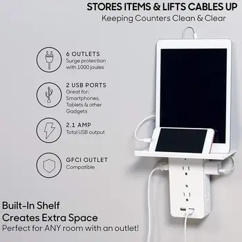 

Multifunctional Socket Storage Rack Phone Wall Charger Holders Shelf 8 Port Surge Protector Wall Outlet 6 Electrical Outlet