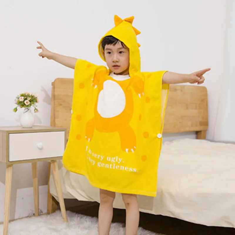Children's Bath Towel Cloak Cotton Cartoon Hooded Baby Summer Beach Cloak Absorbent Soft Skin-friendly Towel Material Bathrobe