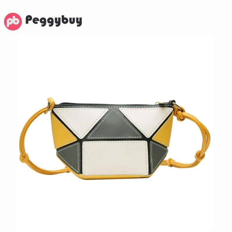 

Fashion Hit Color Women Mini Shoulder Bag Leather Geometric Crossbody Bags Patchwork Triangle Sequined Teenage Girl Shopping Bag