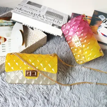 

Clear Transparent Pvc Lingge Chain Jelly Bag Lady Handbag Candy Color Gradient Crossbody Bag For Women Mini Shoulder Bag Clutch