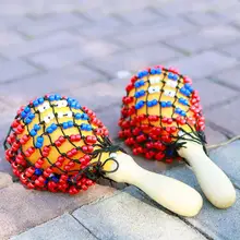 

2Pcs Children Bead Net Wooden Sand Hammer Hand Tambourine Percussion Instrument for Education Sand Hammer Hand Tambourine Percus