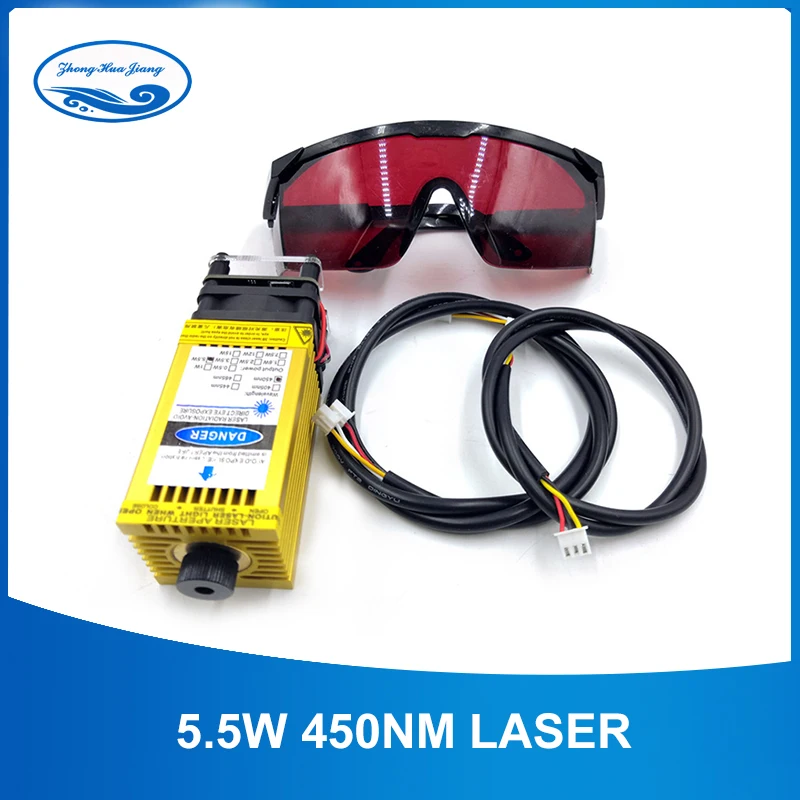 

450nm 5500mW 12V Adjustabl​e Focus Laser Module With TTL /PWM,5.5W Laser Engraving And Cutting Accessories TTL Module +Goggles