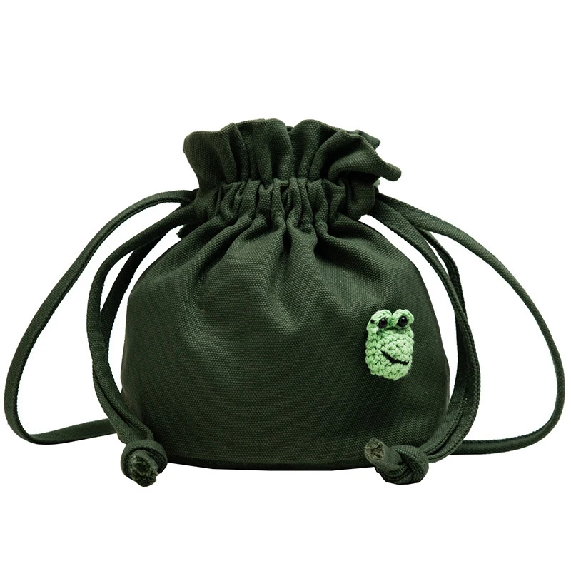 

ABZC-Cartoon Bag Female Summer Canvas Bag Female Messenger Bag Fashion Drawstring Bucket Bag