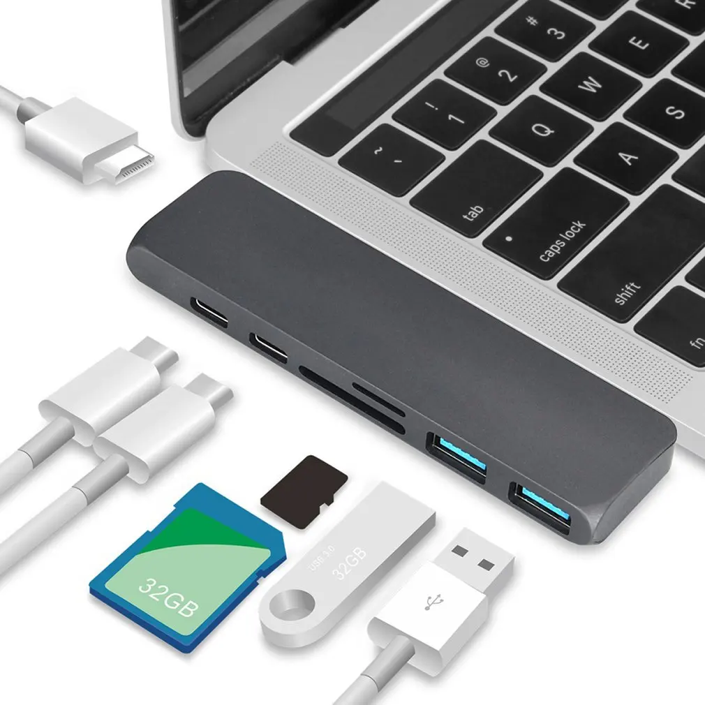 

Dual Port Usb C Hub 4K Hdmi Adapter Thunderbolt 3 Dual Usb 3.1 Data Type C Hub Tf Sd Pd Adapter For Macbook