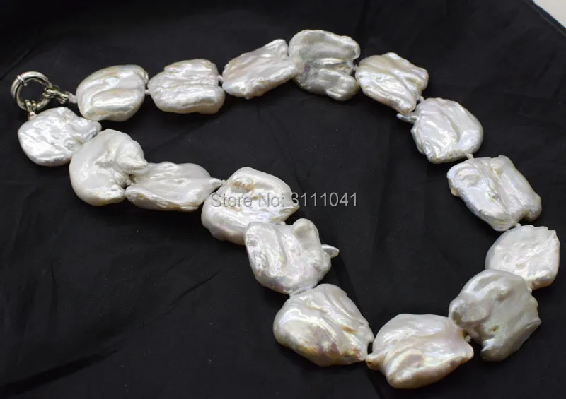 freshwater pearl reborn keshi white flat baroque 22-25mm necklace 17inch FPPJ wholesale beads nature