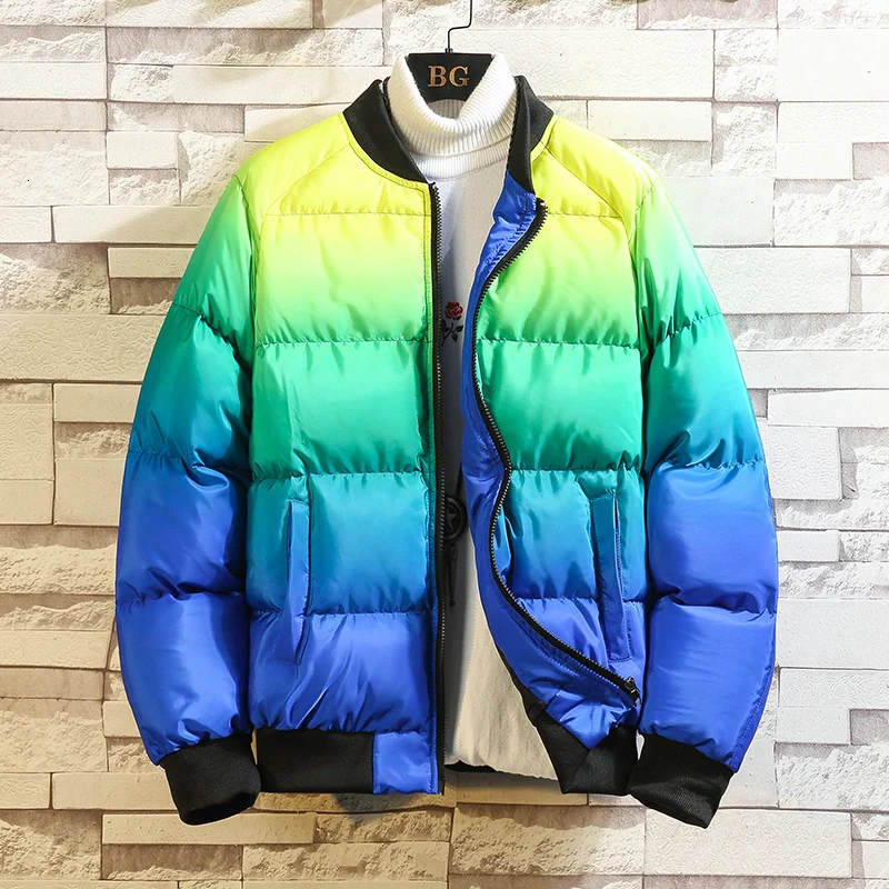 

Winter Coat Men Warm Thick Parka Men Fashion Gradient Color Casual Baseball Collar Jacket Men Loose Cotton Coat Large Size M-5XL