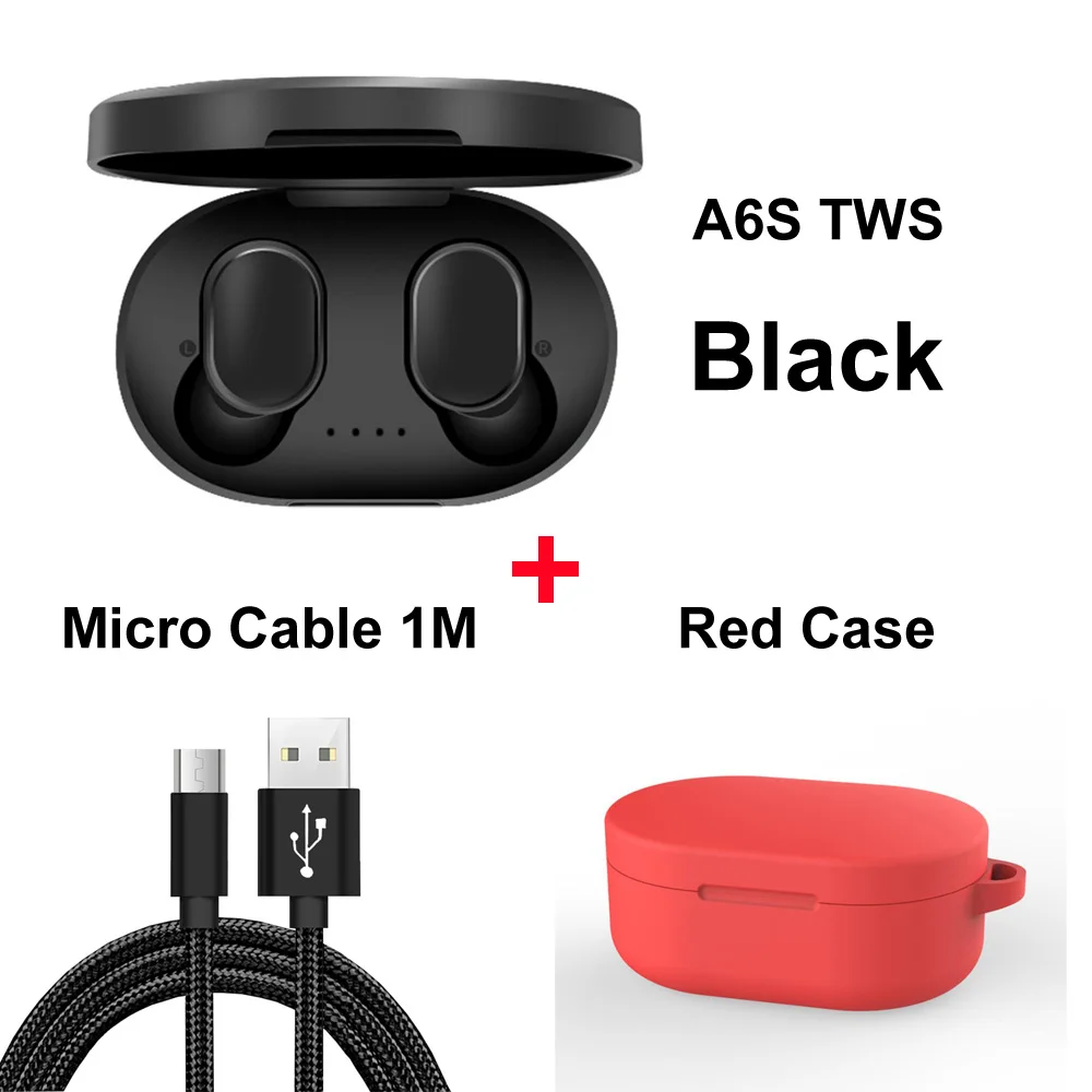Add red case Bluetooth наушники для Xiaomi Redmi Airdots беспроводные наушники Handsfree шумоподавление наушники с микрофоном для iPhone samsung - Цвет: Add red case