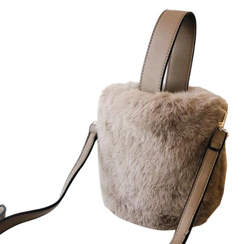 

Women's Tote Bag Faux Fur Lady Tote Bag Plush Bucket Bag